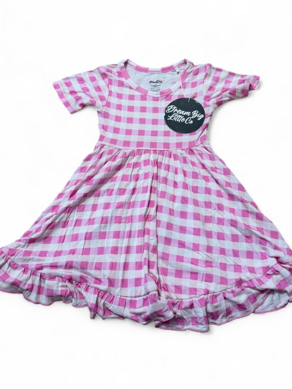 Dream Big Little Co. Pink Gingham Girls' Casual Twirl Dress
